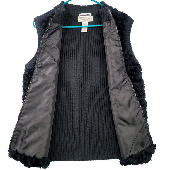 Womens Textured Faux Fur Vest Size Large Lightweight Knit Zip Front - Picture 2 of 7